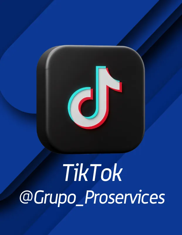 Logo de TikTok con el usuario @Grupo_Proservices sobre fondo azul.