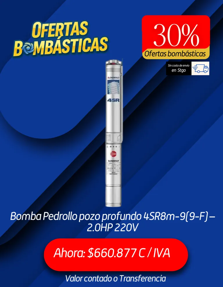 Bomba Pedrollo pozo profundo 4SR8m-9(9-F)- 2.0HP 220V