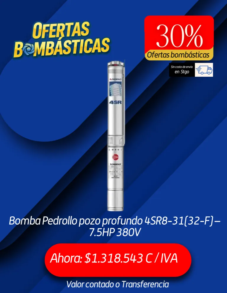 Bomba Pedrollo pozo profundo 4SR8-31(32-F) â€“ 7.5HP 380V
